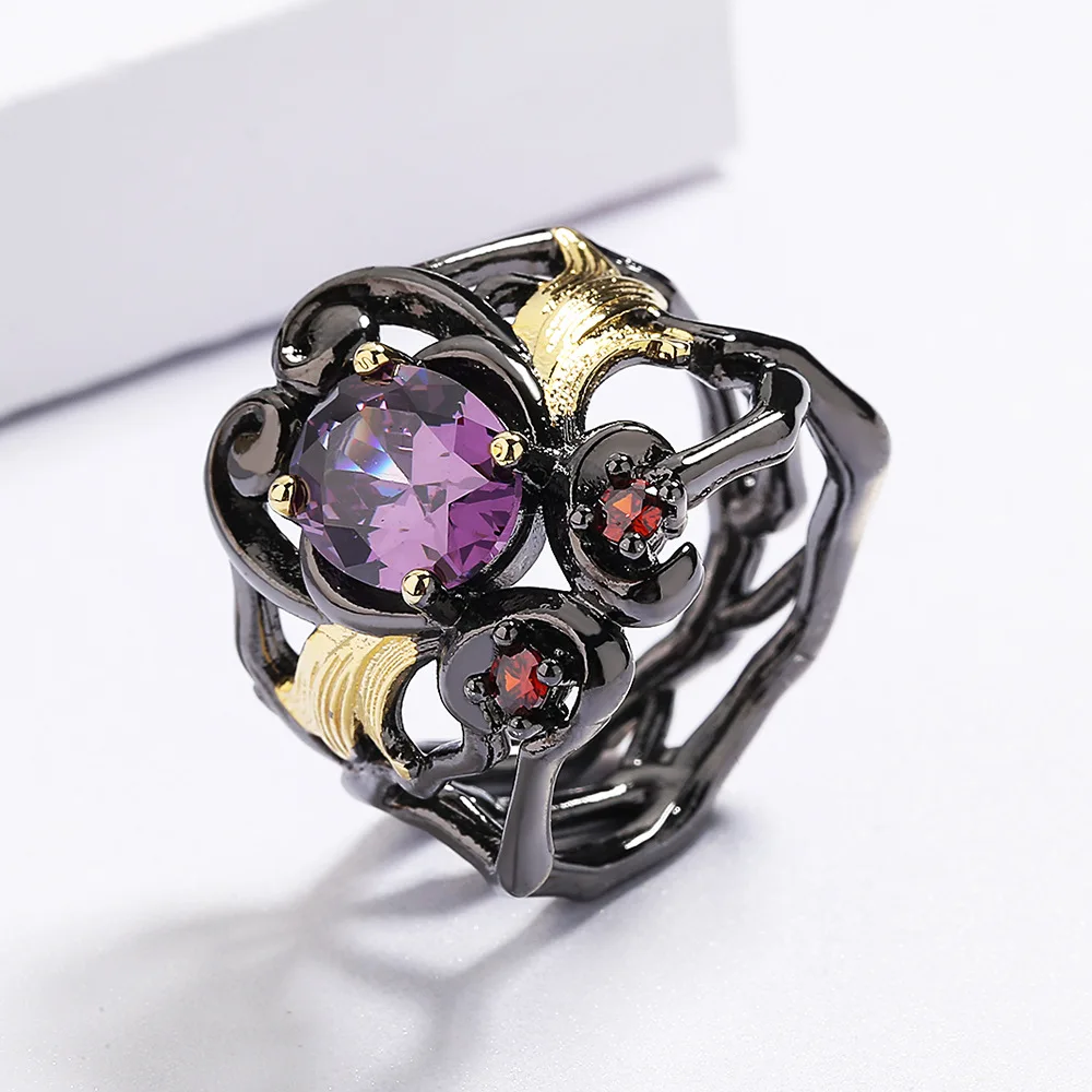 Chrome Hearts Ring - 925 Stamp Delicate Four-claw Purple Zircon
