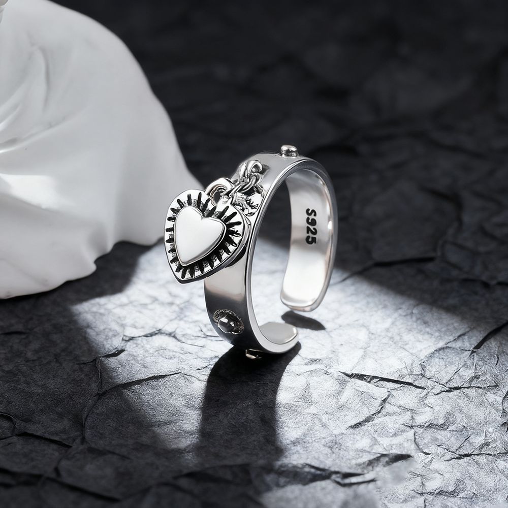 925 Sterling Silver Heart ​Adj - Chrome Hearts Ring review and price